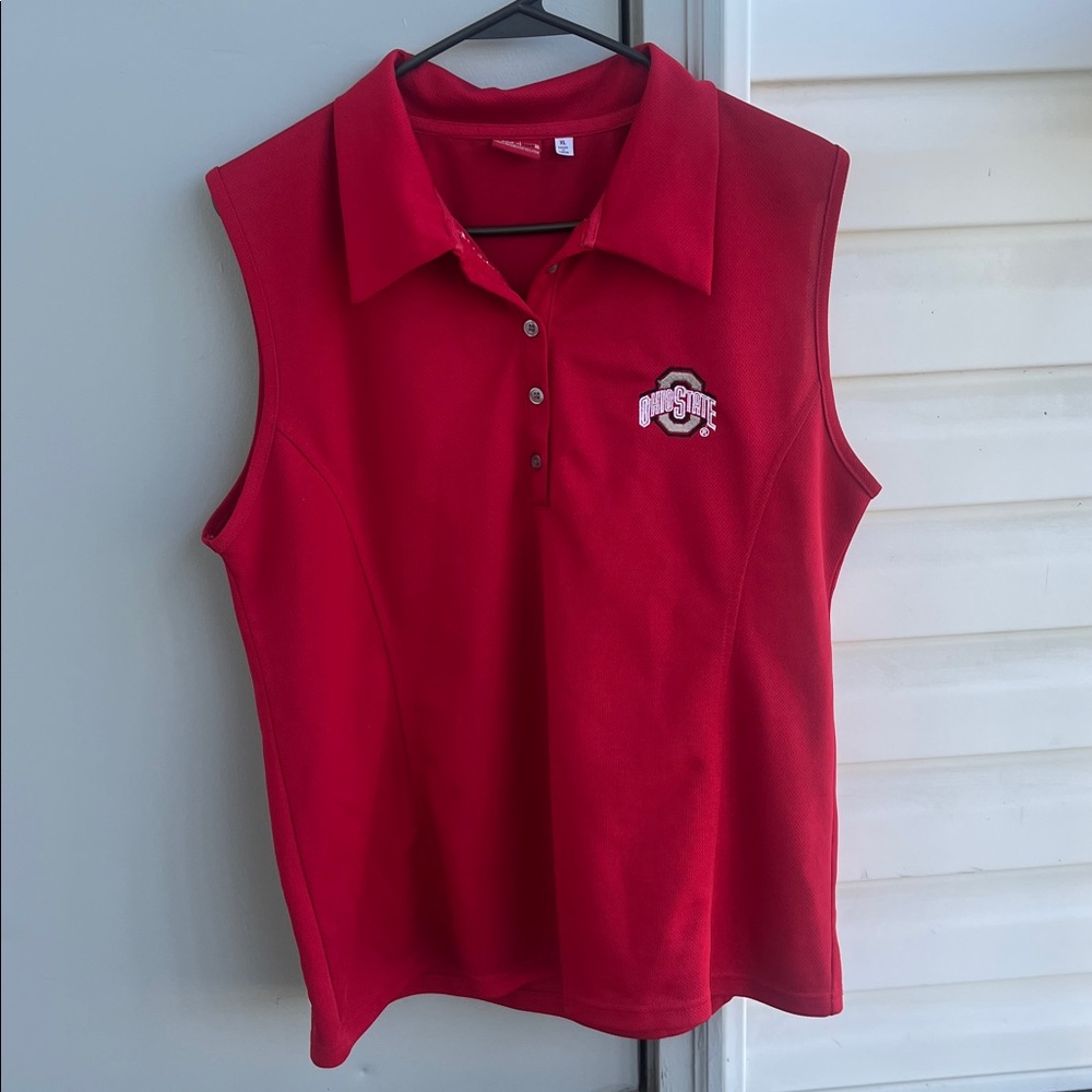 Red Sleeveless Ohio State Buckeye Polo Shirt with Logo